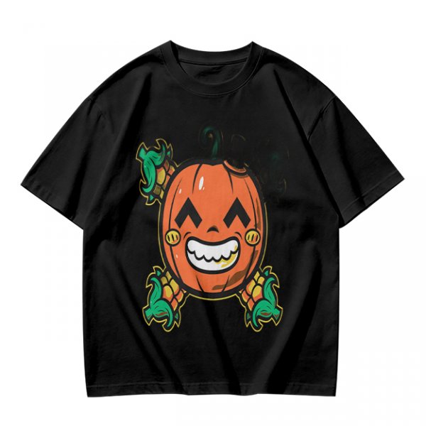 Olive T-Shirt with Smiling Pumpkin Corn Crossbones Graphic