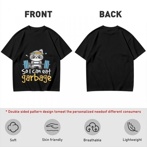 Olive T-Shirt with Raccoon Lifting Weights 'So I Can Eat Garbage' Print