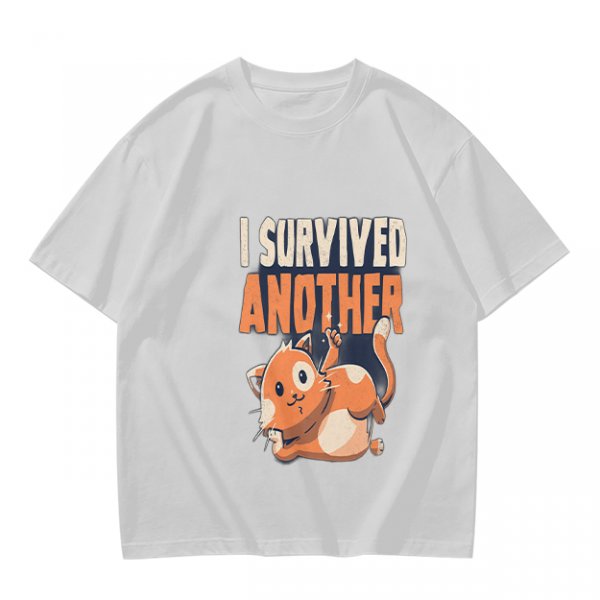 Olive T-Shirt with I Survived Another Playful Orange Cat Graphic