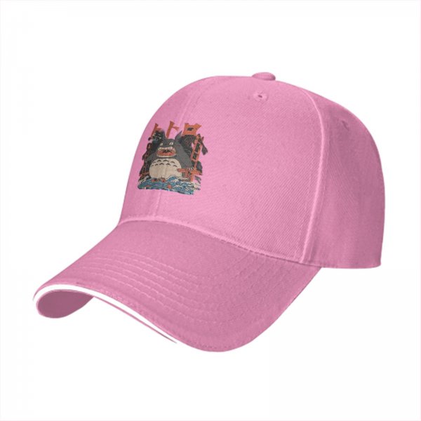 Black baseball cap with Totoro graphic and Japanese text print