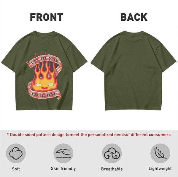 Olive T-Shirt With Calcifire Bacon Fire Graphic Print