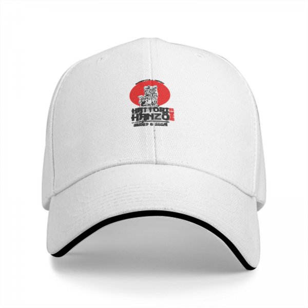 Black baseball cap with red sun and warrior graphic print