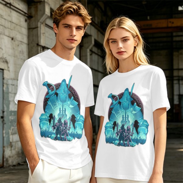 Fantasy warrior ghost print olive green graphic t-shirt