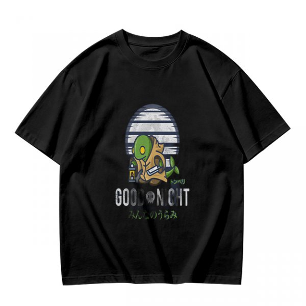 Olive green graphic t-shirt with Tonberry 'Good Night' print