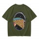 Olive t-shirt with space pizza graphic and Houston have pizza text