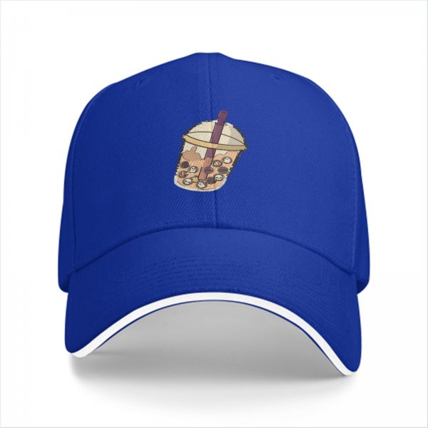 Black Baseball Cap with Cute Boba Tea Print