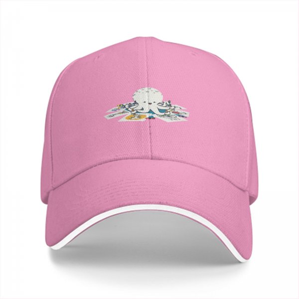 Black baseball cap with cute octopus holding colorful cards print