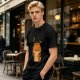 Olive green t-shirt with grumpy fox offering a hug graphic