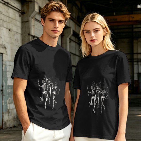 Olive T-shirt with Dancing Skeleton Graphic Print