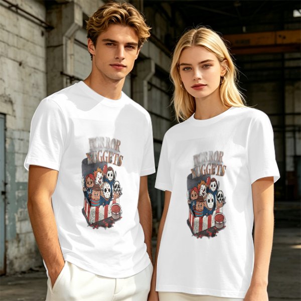 Olive T-Shirt With Horror Movie Character Nuggets Graphic Print