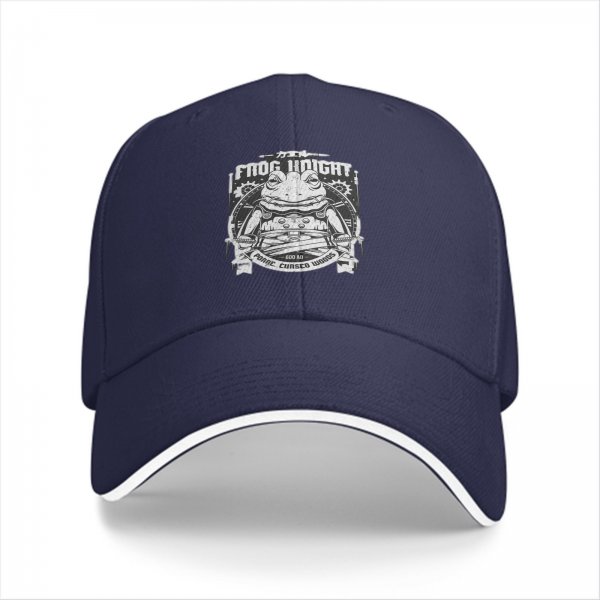 Black Baseball Cap With Frog Knight Graphic Print