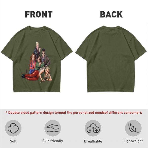 Olive Green T-Shirt with Buffy The Vampire Slayer Character Art Print