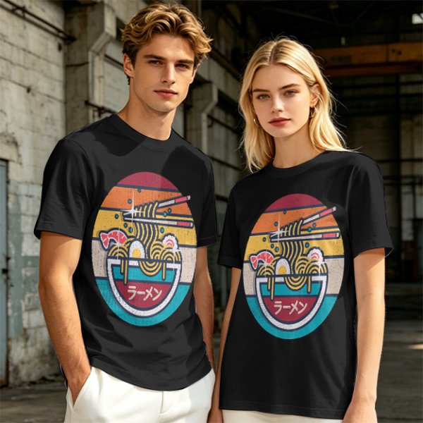 Olive T-shirt with Retro Ramen Bowl Chopsticks Graphic