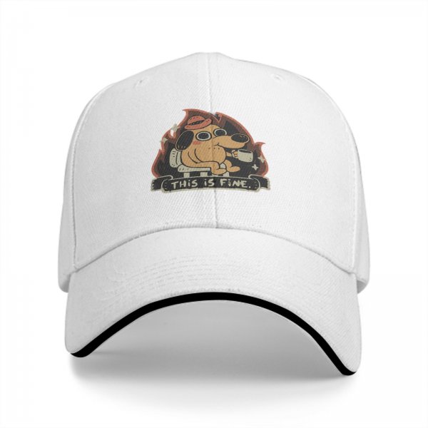 Black Baseball Cap Featuring This Is Fine Meme Dog Art