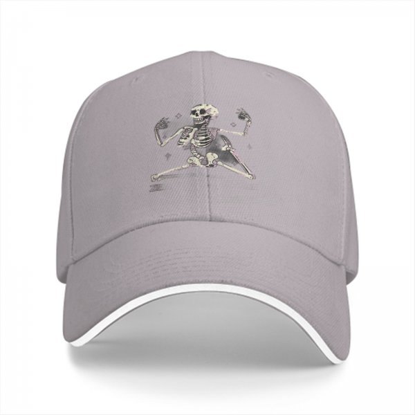 Black baseball cap with dancing skeleton graphic design