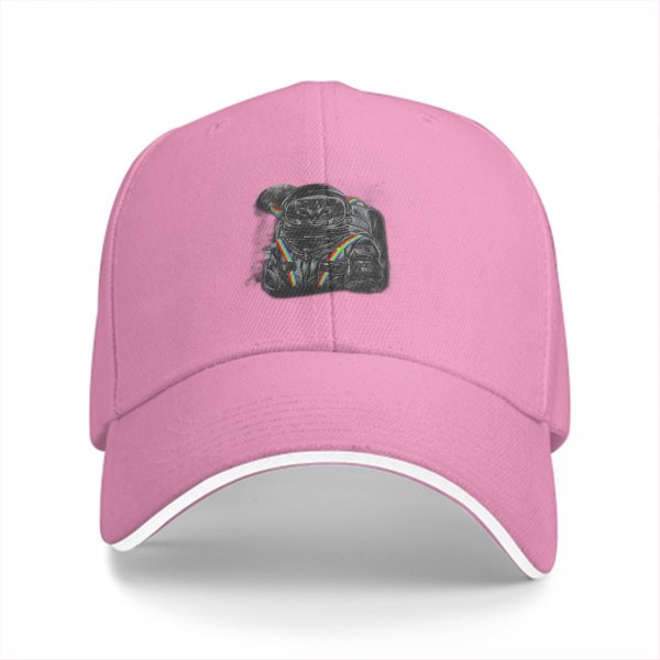 Black Baseball Cap With Astronaut Rainbow Graphic Print
