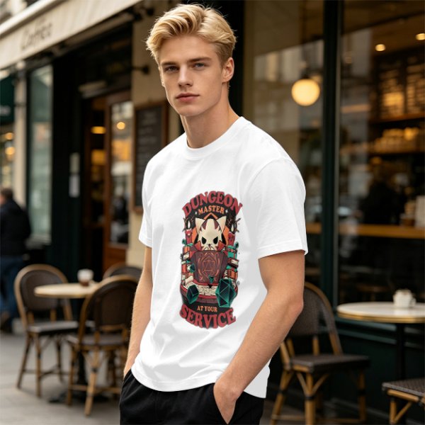 Dungeon Master At Your Service Cat Graphic T-Shirt