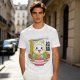 Owl-like character in ramen bowl graphic olive green t-shirt