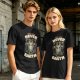 Olive green graphic t-shirt with 'cats were never from earth' alien and cat print