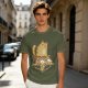 Olive T-Shirt With Cat Sitting On Pizza Pentagram Artwork
