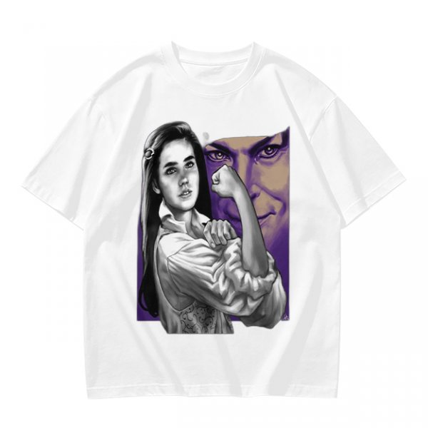 Olive T-shirt with vintage woman flexing arm graphic print
