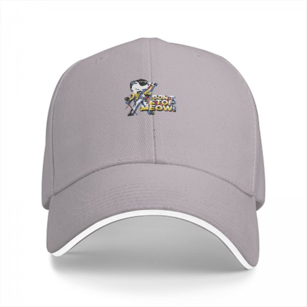 Black baseball cap with 'Don't Stop Meow' cat graphic print
