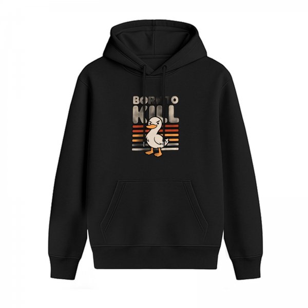Black Hoodie With Born To Kill Angry Duck Retro Graphic