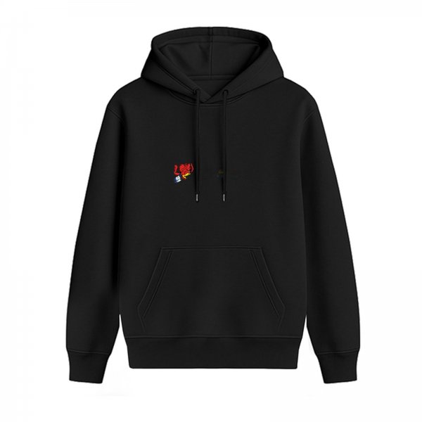 Black Hoodie With Small Colorful Chest Graphic Design