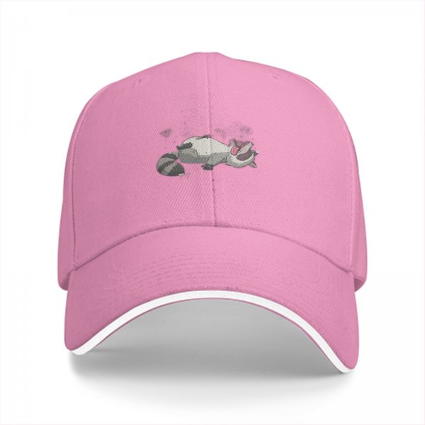 Black Baseball Cap With Playful Yawning Raccoon Graphic