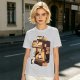 Olive t-shirt with espresso machine and cats graphic