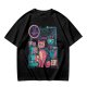 Olive T-Shirt with Cyberpunk Pink Cat and Robotic Tech Print