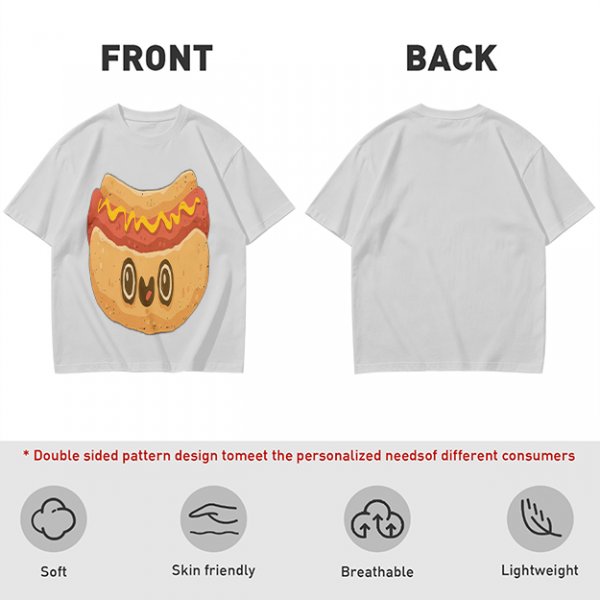 Olive T-Shirt With Cute Cartoon Hot Dog Graphic Print