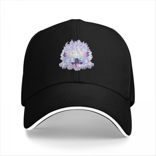 Black Baseball Cap With Anime Themed Graphic Print