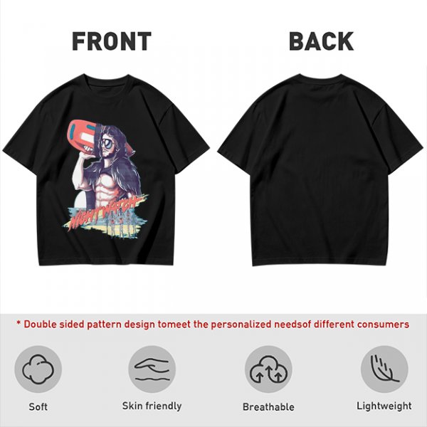 Olive Graphic T-Shirt with Muscular Figure Holding Red Device and Night Watch Text