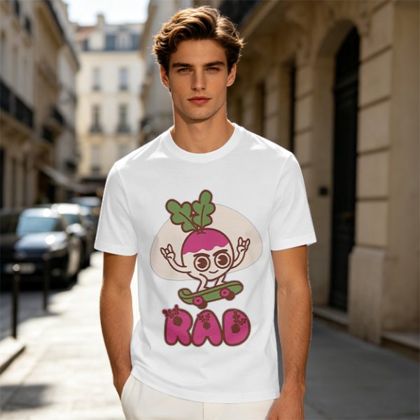 Olive T-Shirt With Rad Skating Radish Cartoon Graphic