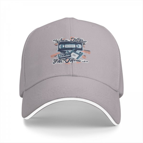 Black baseball cap with retro 90s media graphic print