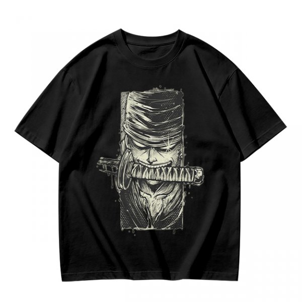 Olive T-shirt with One Piece Zoro Bandana Sword Print