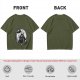 Olive t-shirt with Totoro and small spirits under full moon print