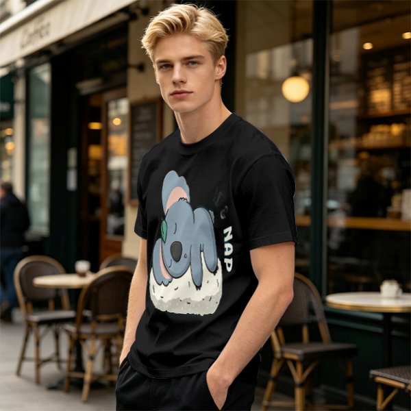 Olive T-Shirt with Sleeping Koala Nap Graphic