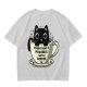Olive T-Shirt With Black Cat In Coffee Cup 'Everything Is Pawsible With Coffee' Print