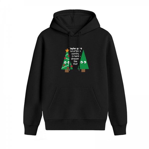 Black Christmas Hoodie With Funny Tree Graphic And Text