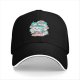 Black Baseball Cap with Cute Cartoon Juice Box Character Print