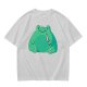 Olive Green T-Shirt With Cute Frog Holding Knife Graphic
