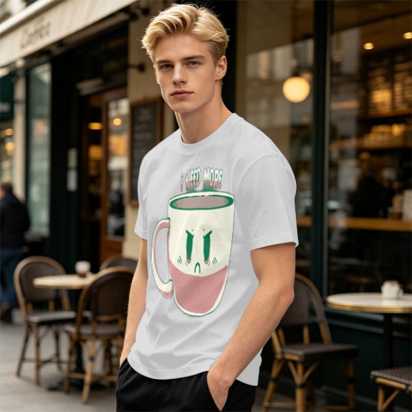 Olive Graphic Tee With Angry Coffee Cup I Need More Print