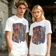 Olive T-shirt with 80s cartoon character crossover graphic