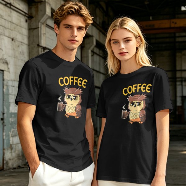 Owl Holding Coffee Mug Graphic Olive T-Shirt