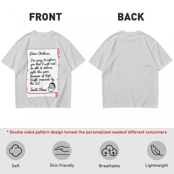 Christmas t-shirt with Santa's tariff excuse note print