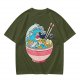 Olive T-shirt with Great Wave Ramen Bowl Graphic Design