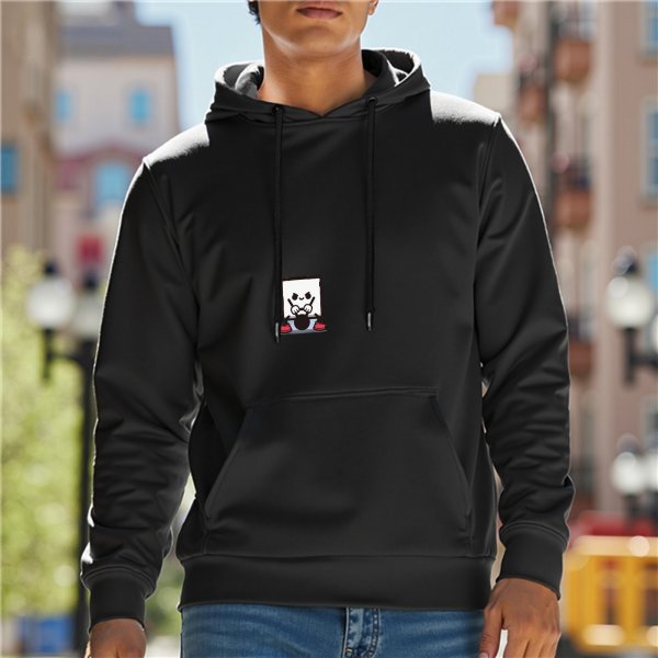 Black Hoodie With Small Panda Graphic On Chest