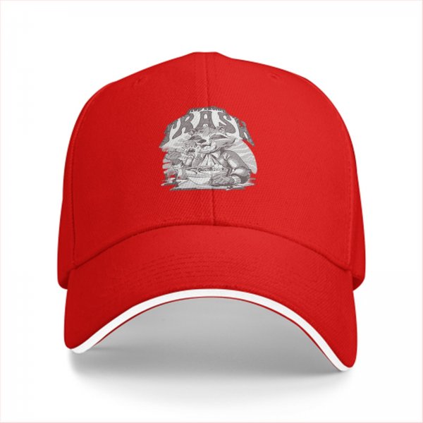 Black Baseball Cap With Raccoon Eating Graphic Print
